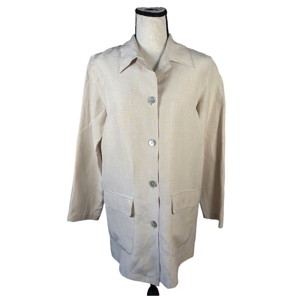 Vintage Silk Linen Jacket | Minimal 90s Neutral Button Front